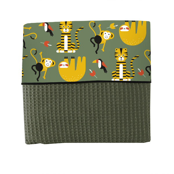 Ledikantdeken Jungle olijf groen - wafelstof vintage green SALE