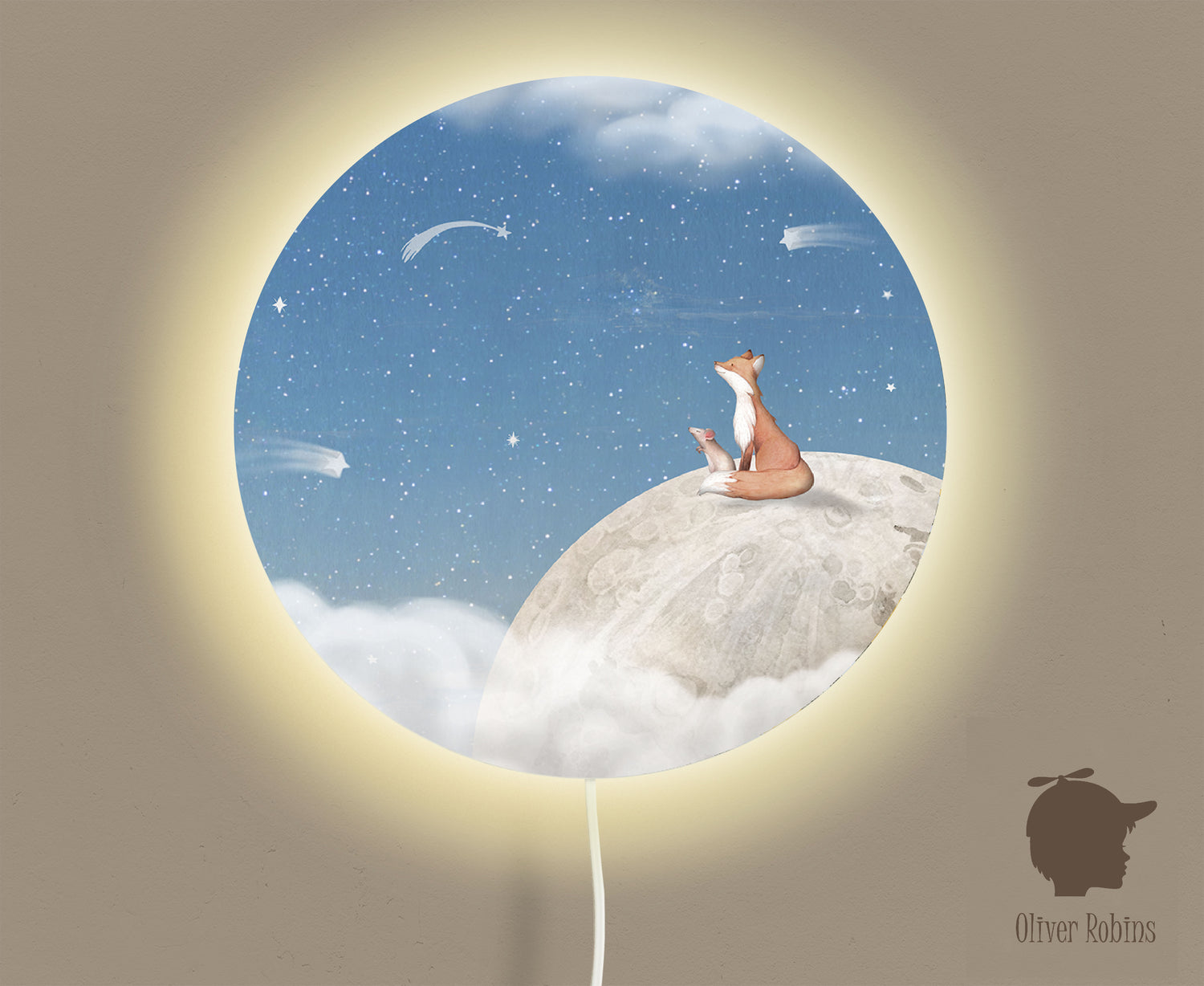 Wandlamp rond Fox on the Moon blauw kinderkamer - Oliver Robins