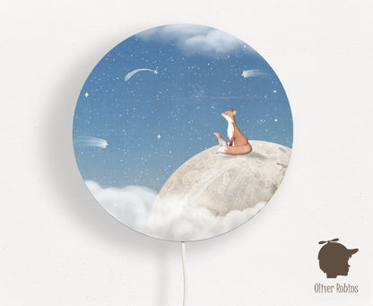 Wandlamp rond Fox on the Moon blauw kinderkamer - Oliver Robins