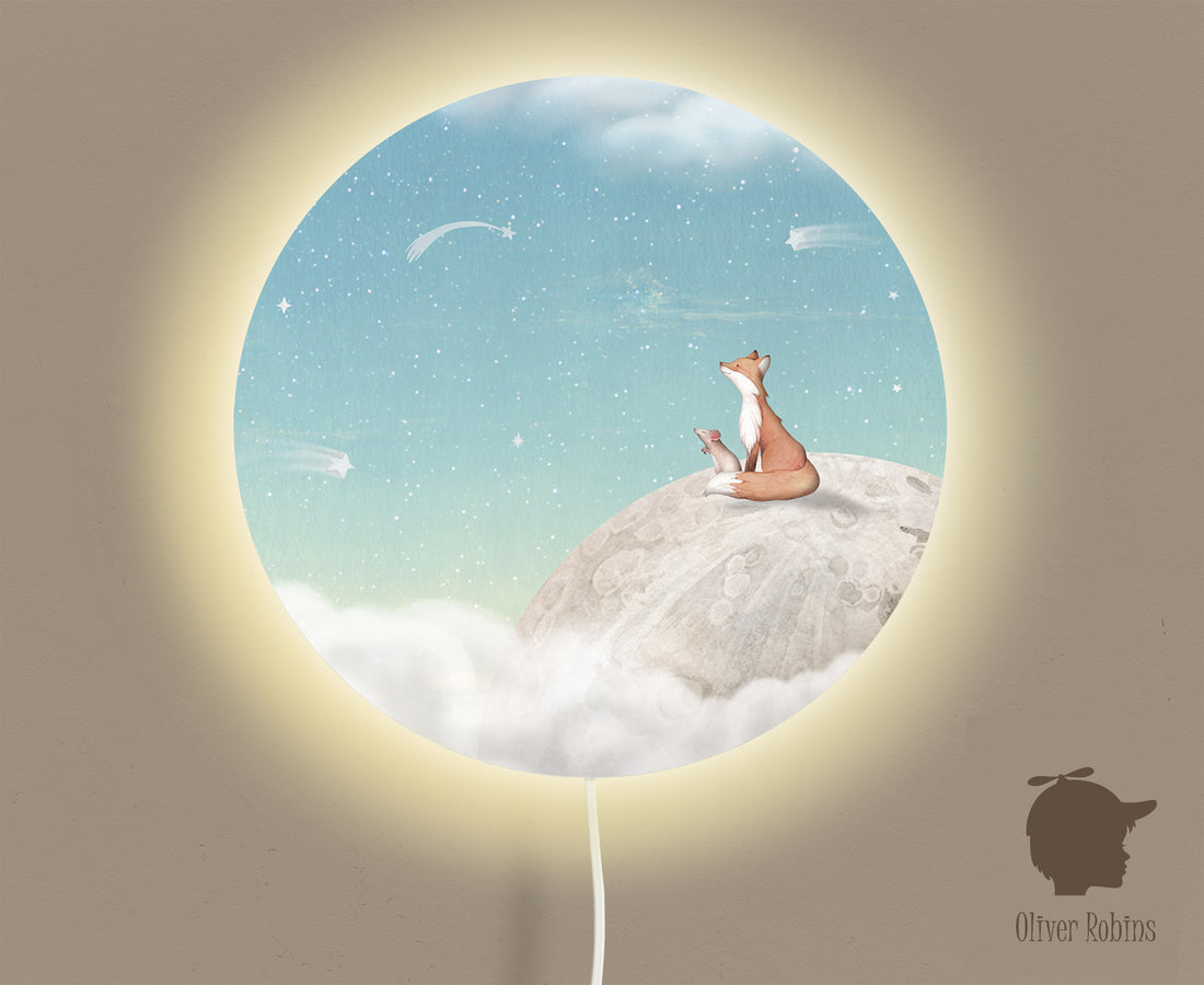 Wandlamp rond Fox on the Moon groen kinderkamer - Oliver Robins