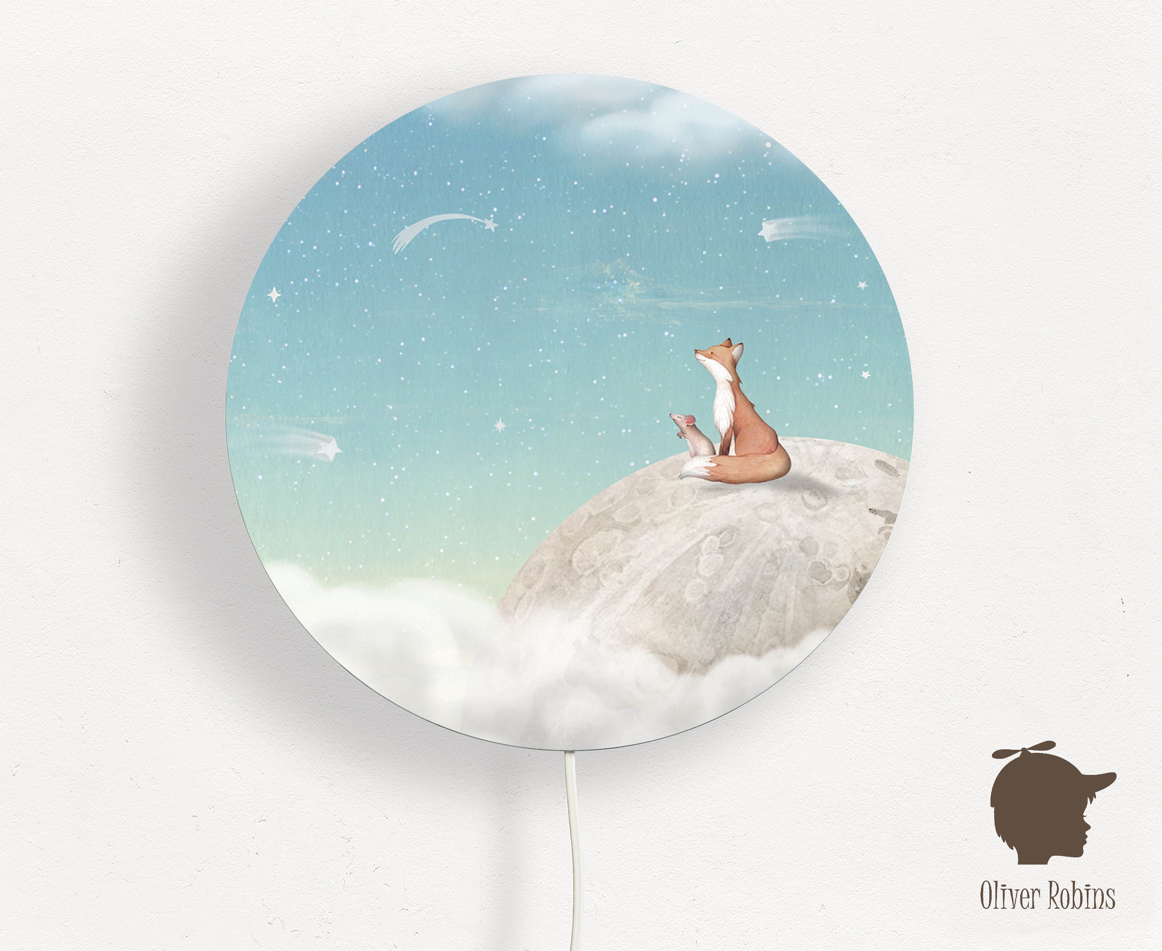 Wandlamp rond Fox on the Moon groen kinderkamer - Oliver Robins