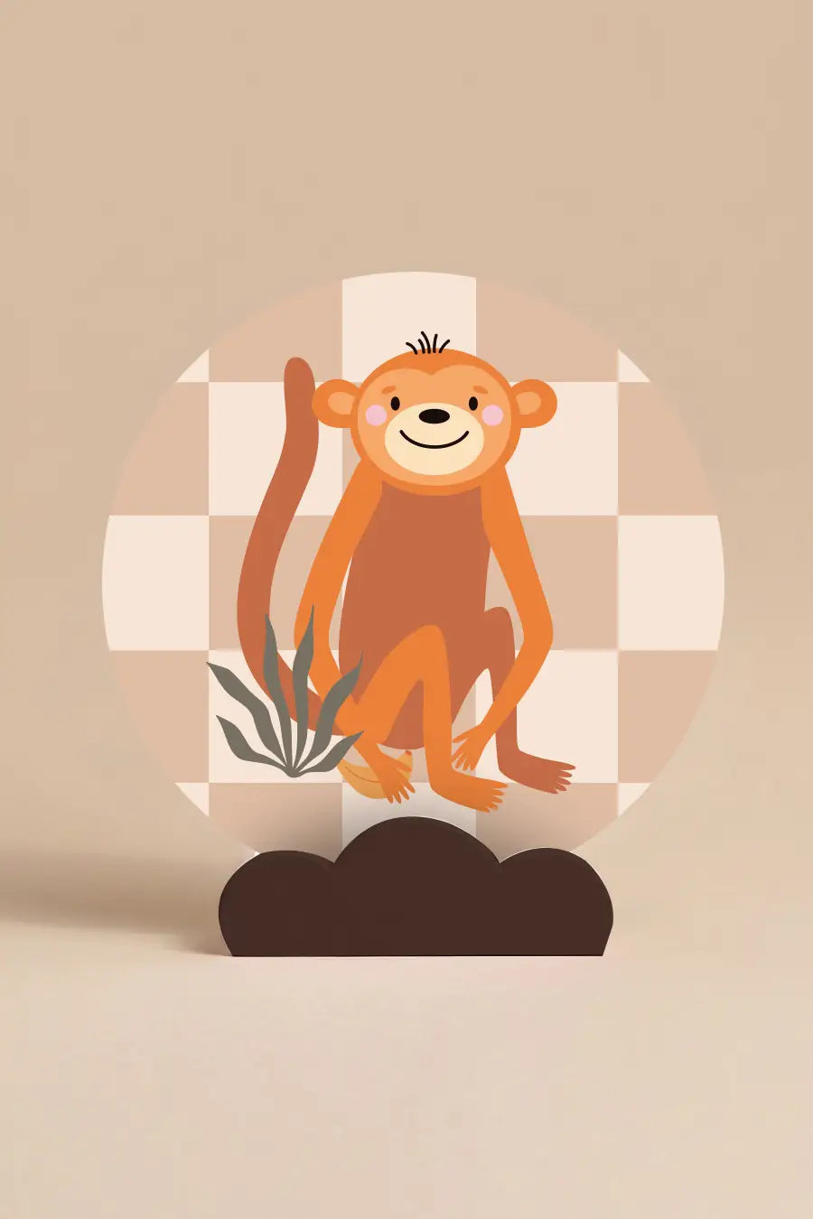 Decoratie Aapje Don voor kinderkamer - muurcirkel in houder
