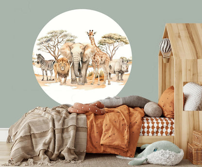 Muurcirkel Safari dieren voor jungle kinderkamer