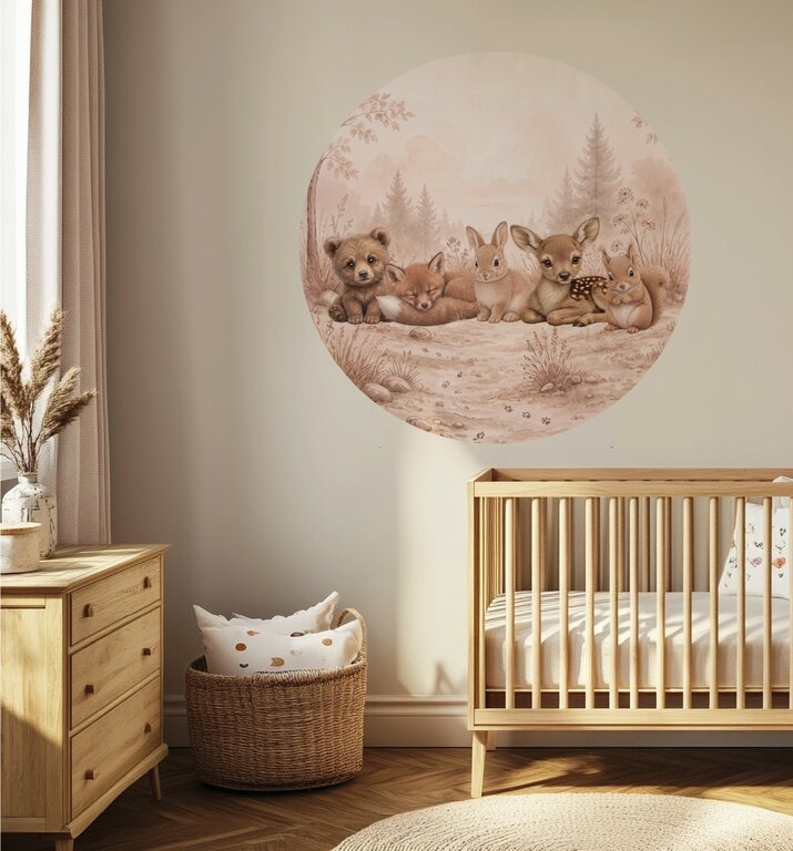 Muurcirkel Bosdieren Woodland voor de kinderkamer of babykamer