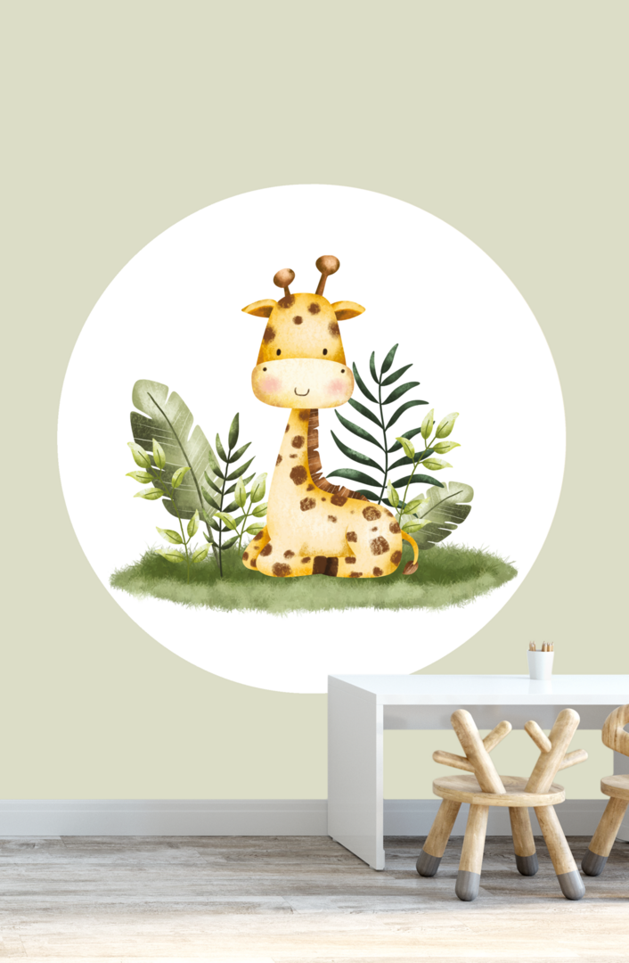 Muurcirkel babykamer jungle giraffe