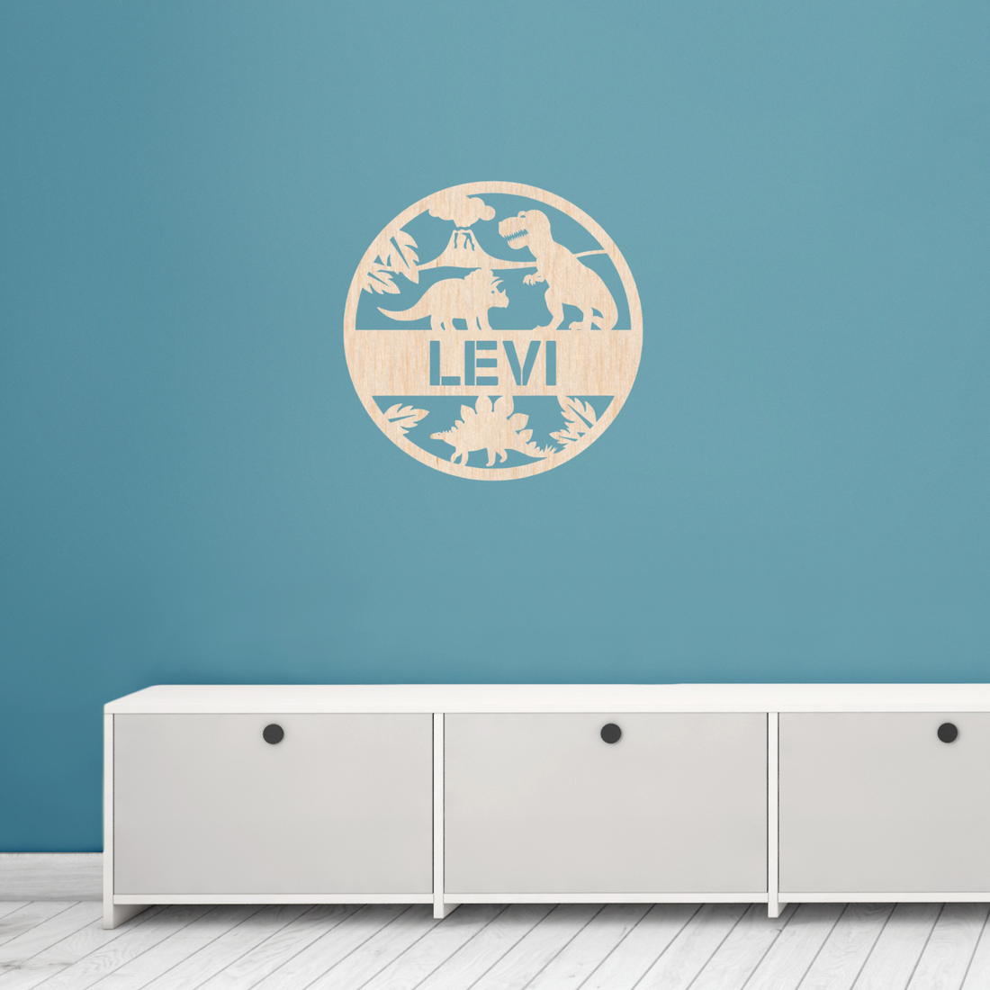 Houten muurcirkel met naam dino&