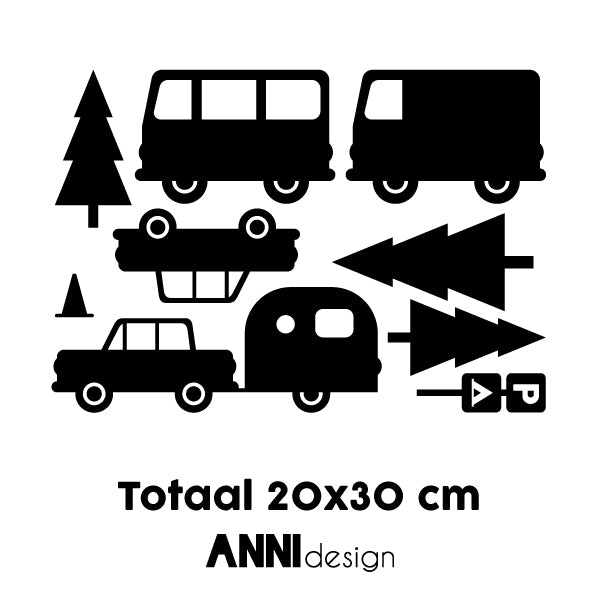Muurstickers Bus en Caravan - zwart