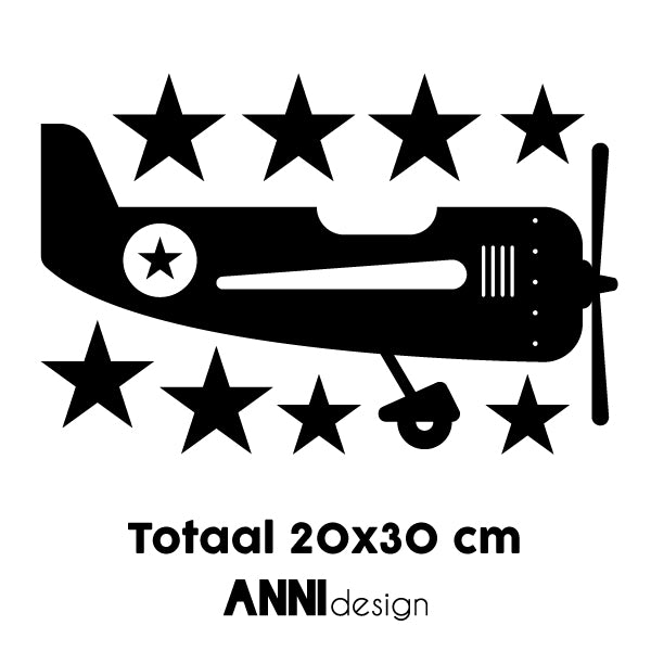 Muursticker Vliegtuig - zwart