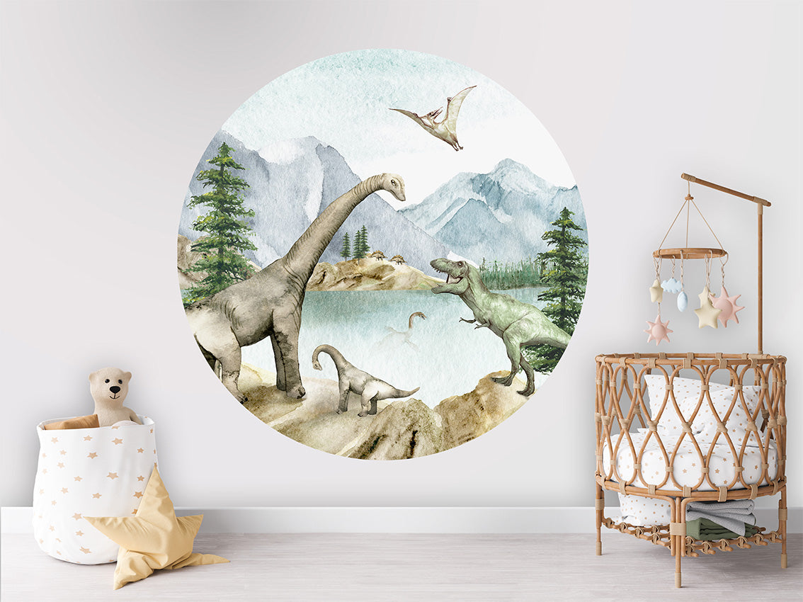 Muursticker Dino Dreams 100cm rond - Kikki Belle