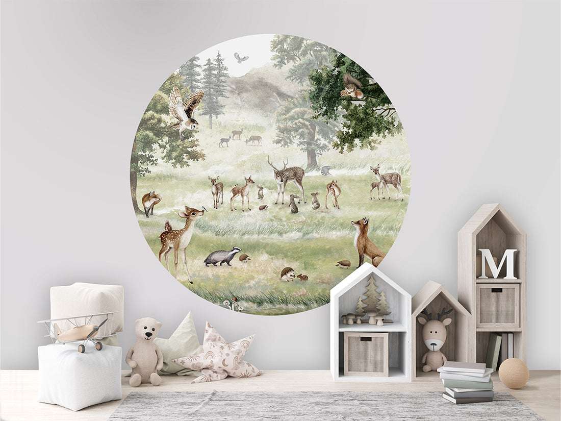 Muursticker Forest Fun 100cm rond - Kikki Belle