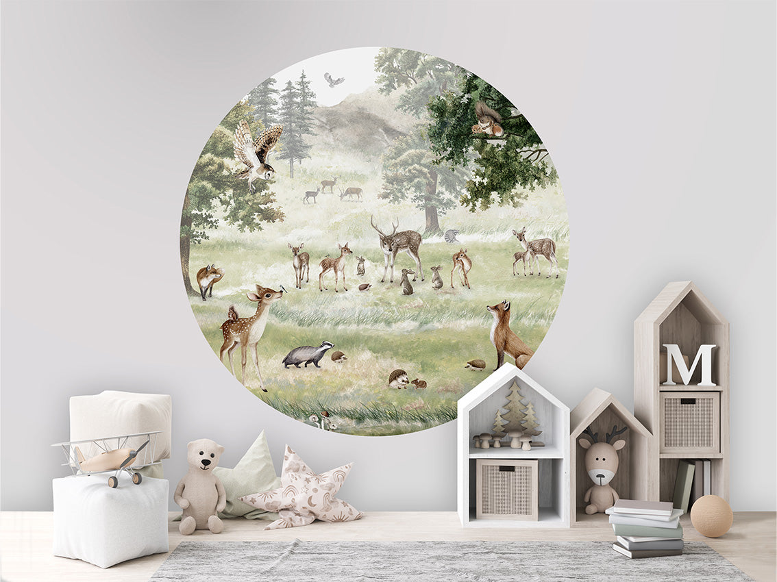 Muursticker Forest Fun 100cm rond - Kikki Belle