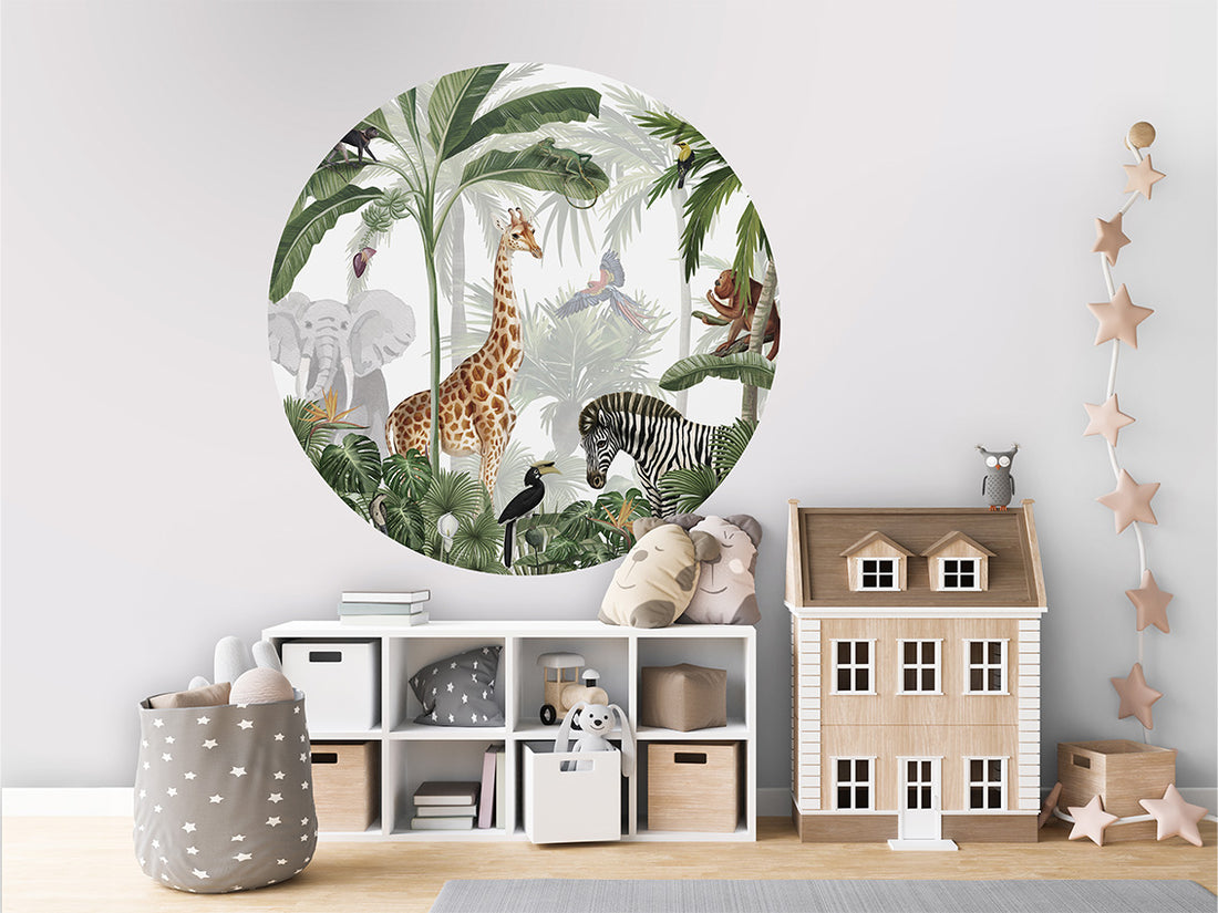 Muursticker Jungle Jive 100cm rond - Kikki Belle