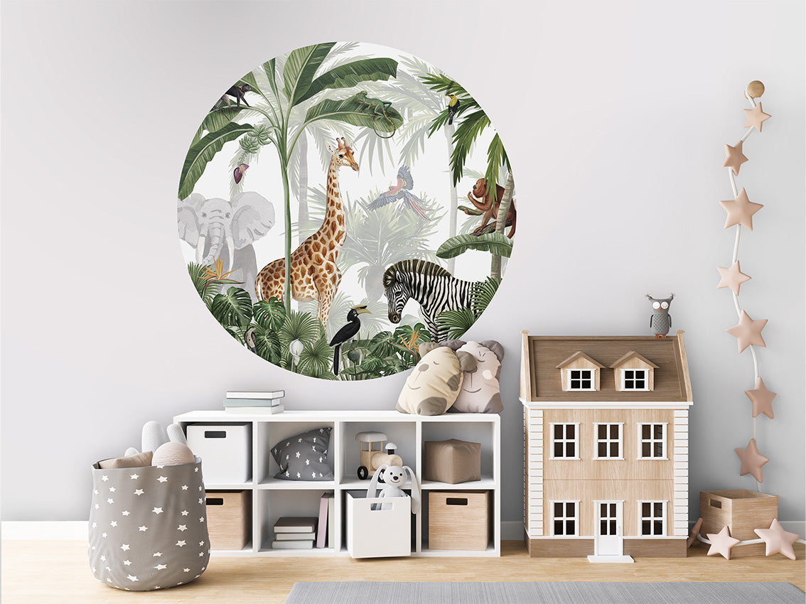 Muursticker Jungle Jive 100cm rond - Kikki Belle