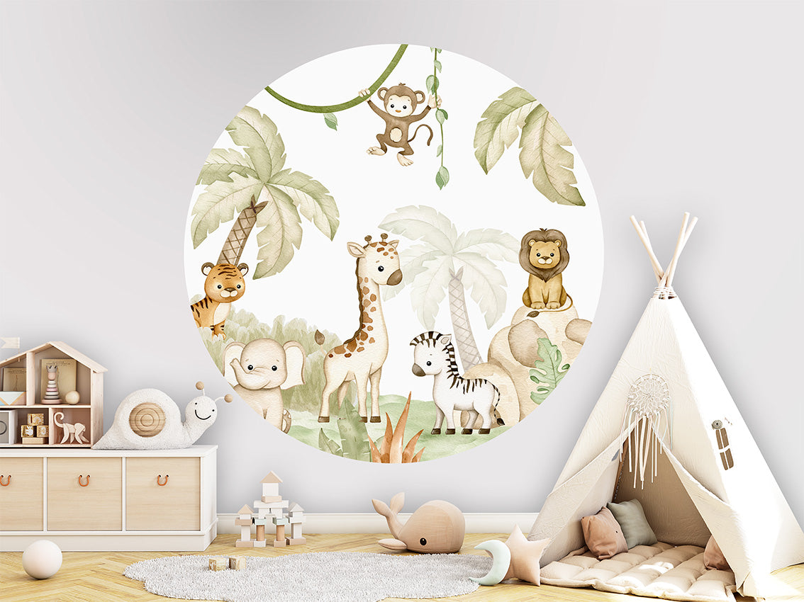 Muursticker Savannah Joy 100cm rond - Oliver Robins