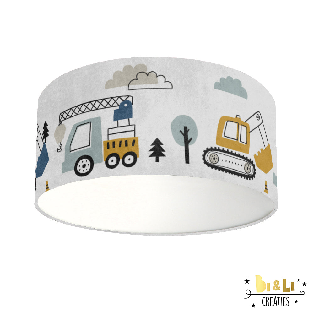 Plafondlamp Voertuigen kinderkamer met oker, blauw en grijs