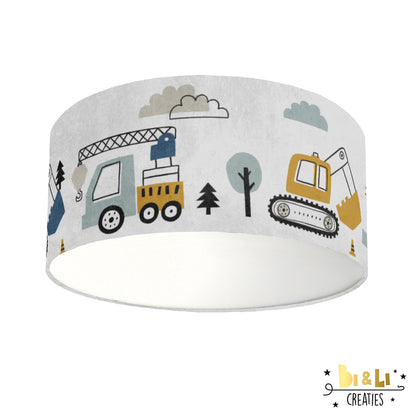 Plafondlamp Voertuigen kinderkamer met oker, blauw en grijs