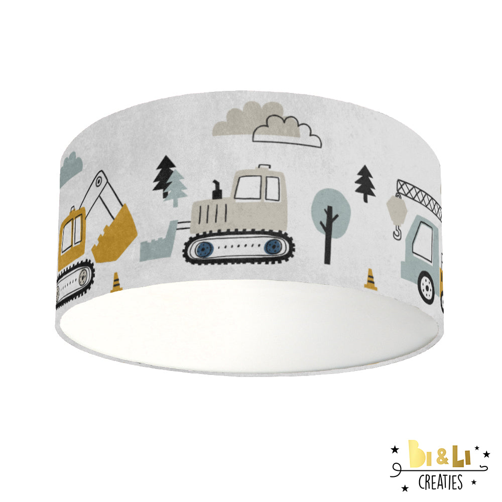 Plafondlamp Voertuigen kinderkamer met oker, blauw en grijs