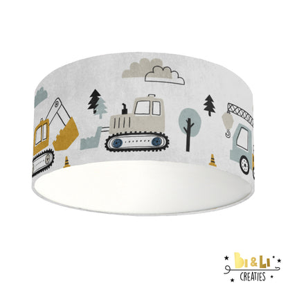 Plafondlamp Voertuigen kinderkamer met oker, blauw en grijs