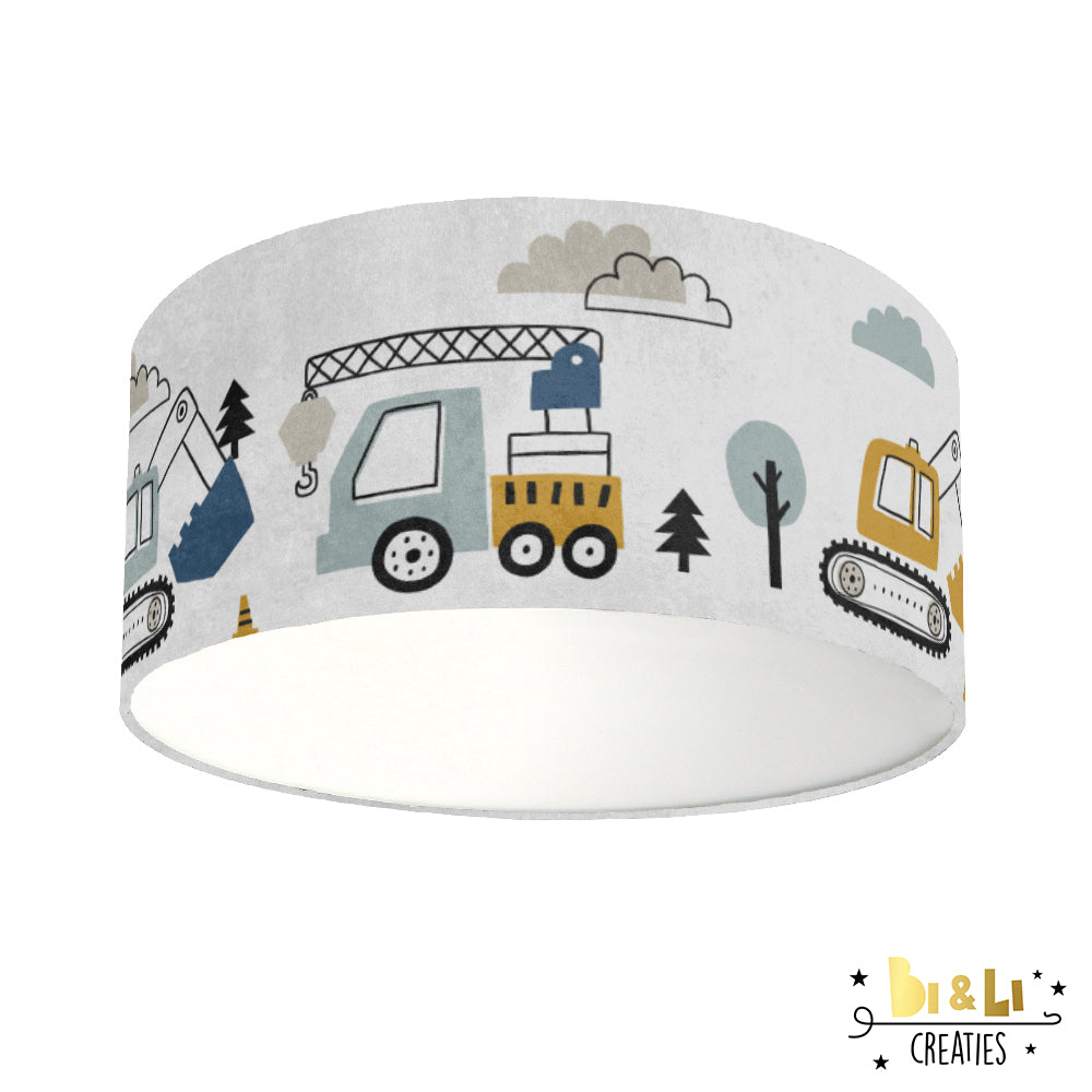 Plafondlamp Voertuigen kinderkamer met oker, blauw en grijs