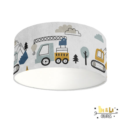 Plafondlamp Voertuigen kinderkamer met oker, blauw en grijs