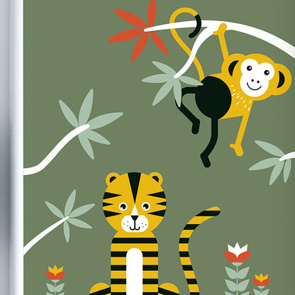 Poster XL Jungle Tijger en Aap kinderkamer - olijf groen