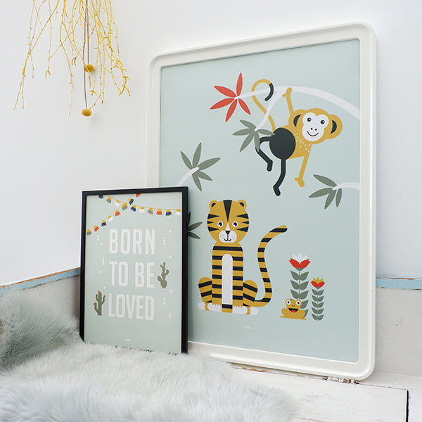 Poster XL Jungle Tijger en Aap kinderkamer - mint