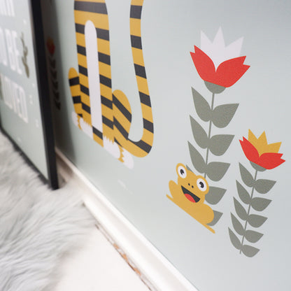 Poster XL Jungle Tijger en Aap kinderkamer - mint