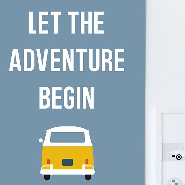 Poster XL VW bus Adventure Begin - jeans blauw