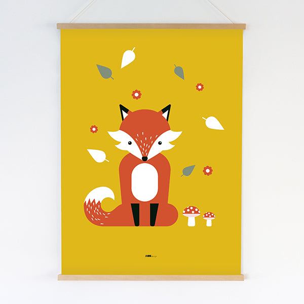 Poster XL Vos kinderkamer - oker geel