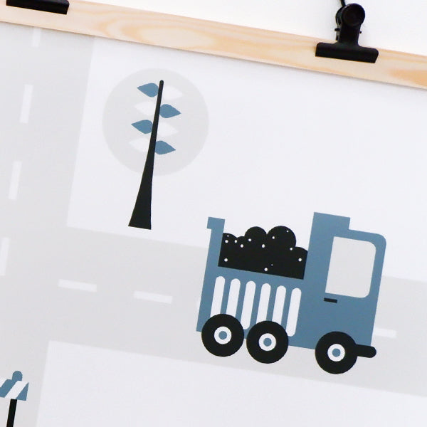 Poster XL Graafmachine en Vrachtwagen kinderkamer - jeans blauw