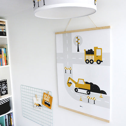 Poster XL Graafmachine en Vrachtwagen kinderkamer - oker geel