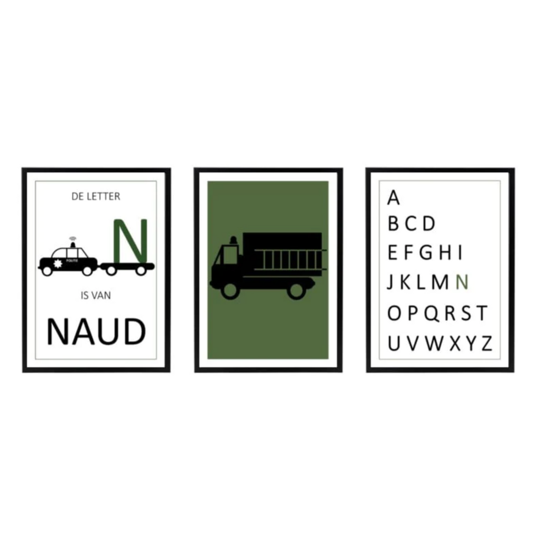 Naam posterset brandweer politie + alfabet (diverse kleuren)