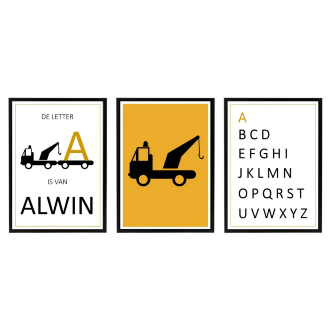 Naam posterset takelwagen + alfabet (diverse kleuren)