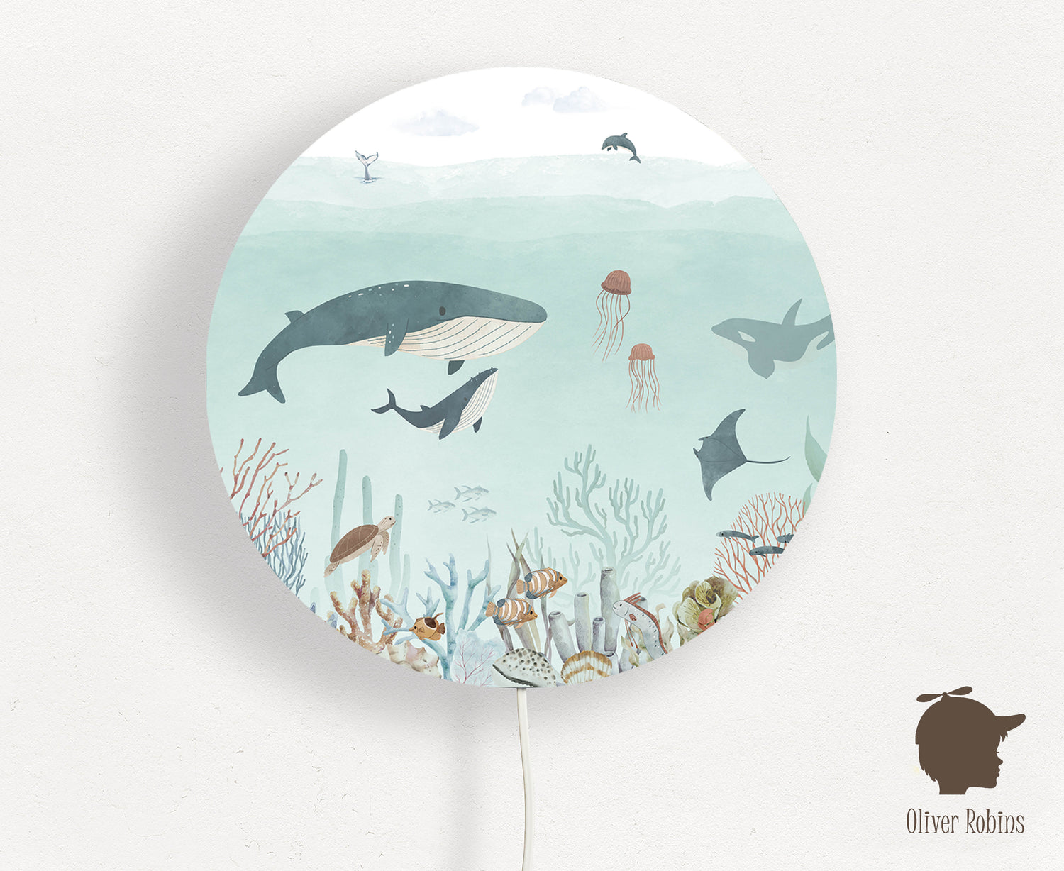 Wandlamp rond Sensational Sea blauw kinderkamer - Oliver Robins
