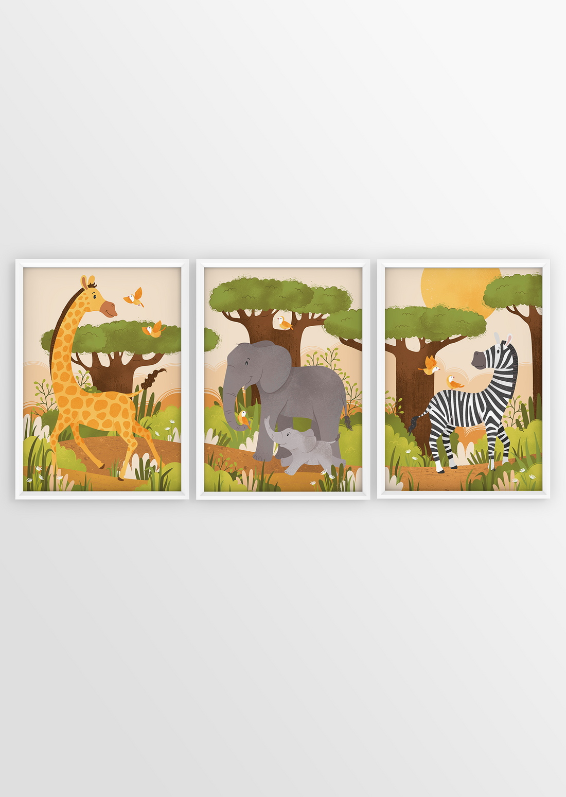Posterset drieluik savanne safari dieren