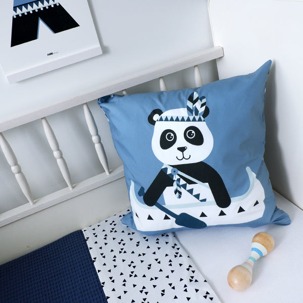 Kussen kinderkamer Panda Indiaan - jeans blauw (inclusief binnenkussen)