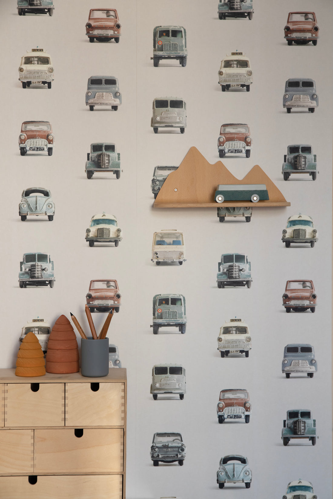 Vintage auto behang - lichtgrijs