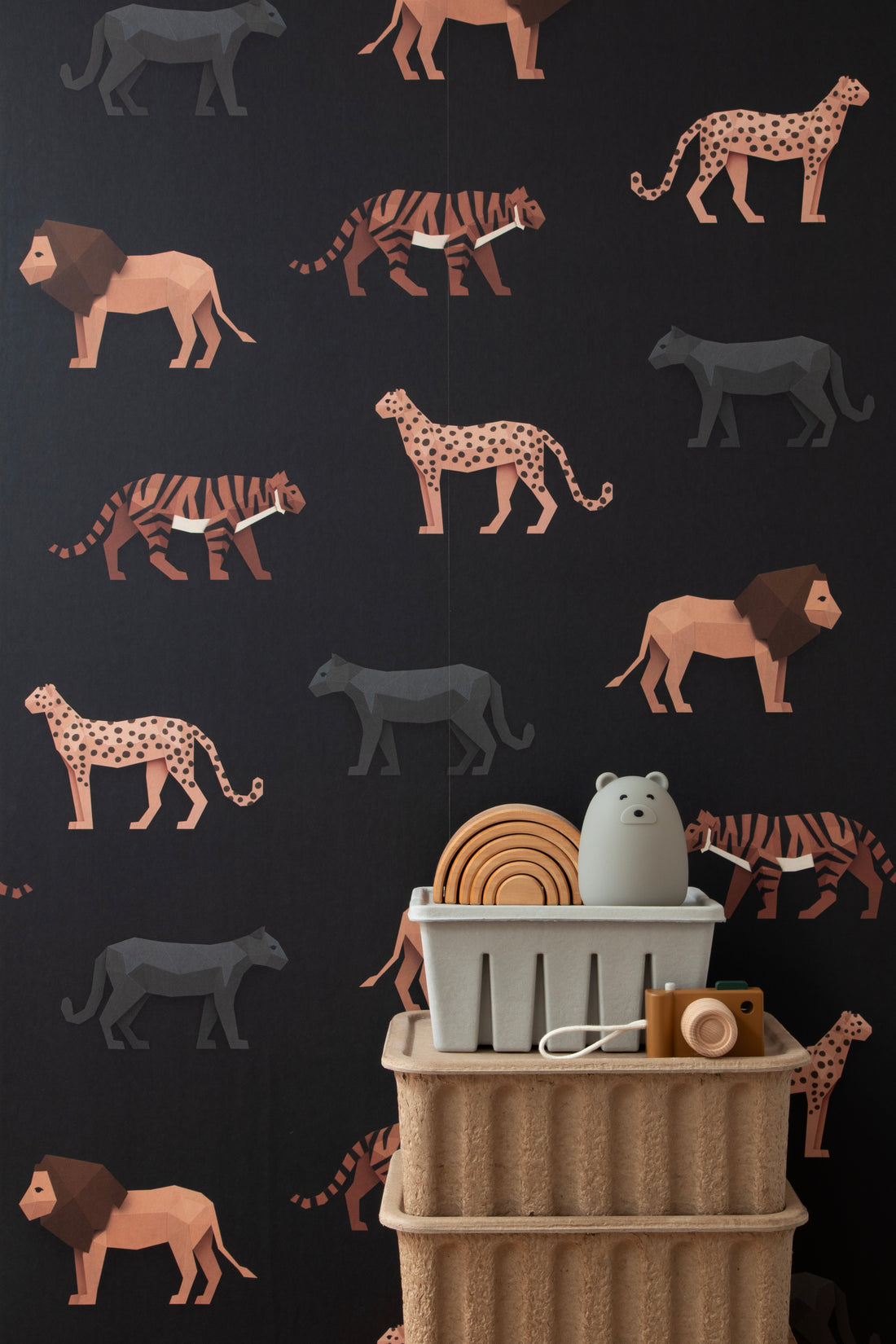 Wilde dieren met grote katten behang - donker