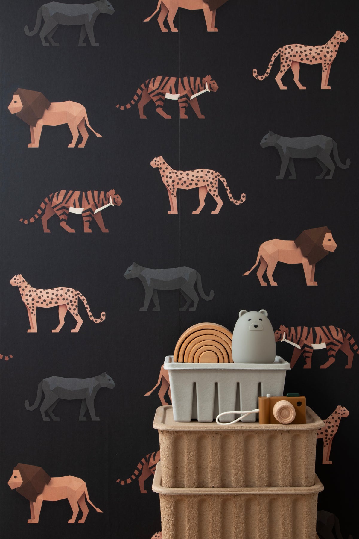 Wilde dieren met grote katten behang - donker