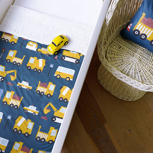Ledikantdeken Voertuigen donker blauw - Teddystof wit SALE