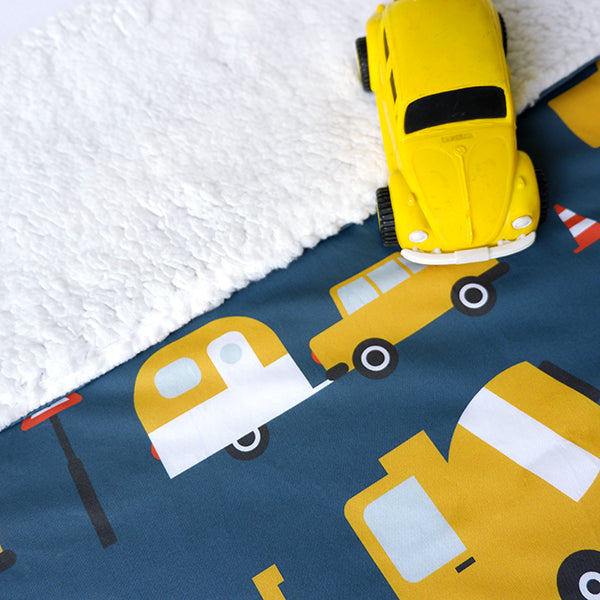 Ledikantdeken Voertuigen donker blauw - Teddystof wit SALE