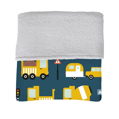 Ledikantdeken Voertuigen donker blauw - Teddystof wit SALE