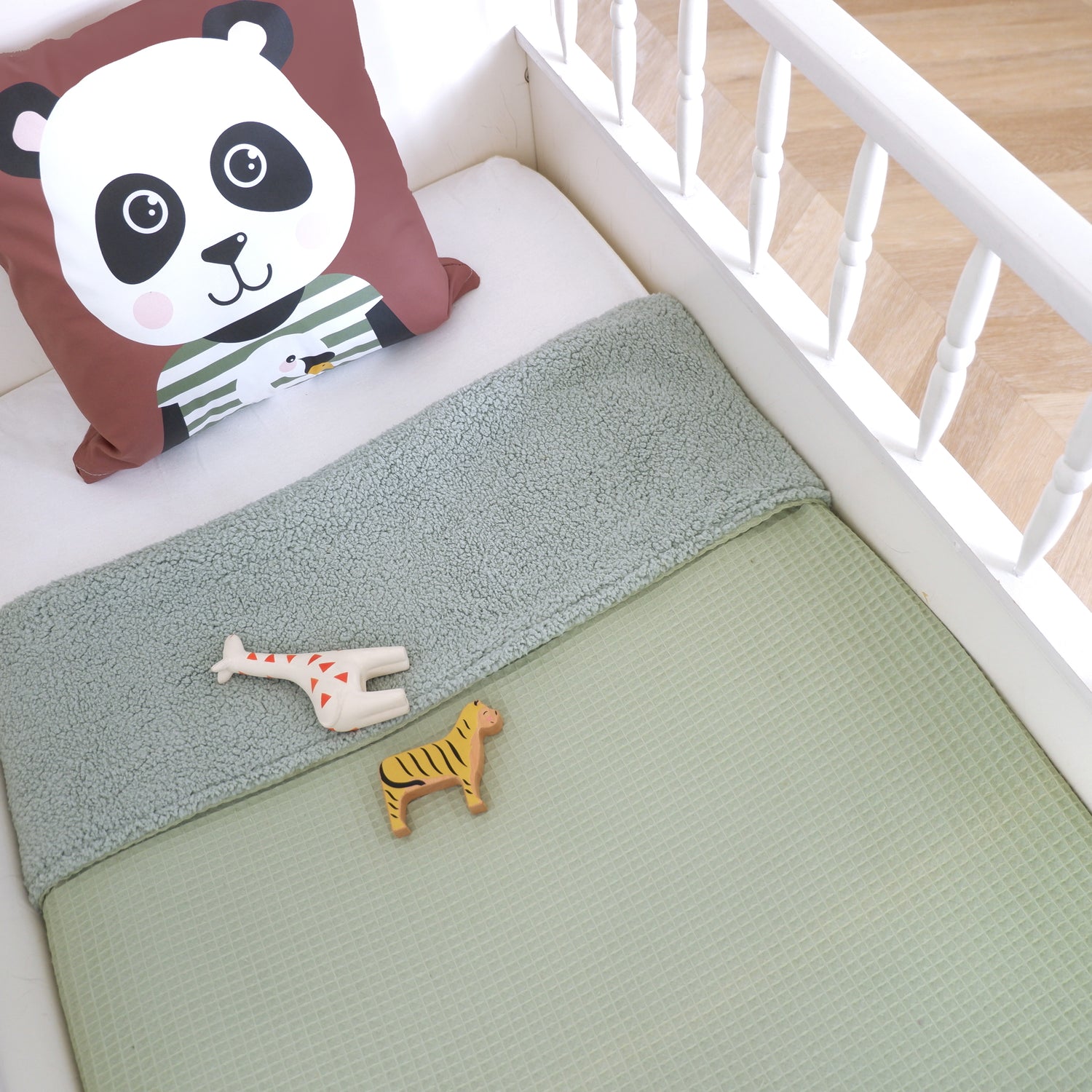 Ledikantdeken Wafelstof old green - Teddystof old green SALE