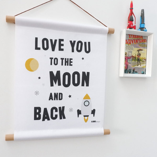 Textielposter kinderkamer Ruimte Love you to the Moon - wit