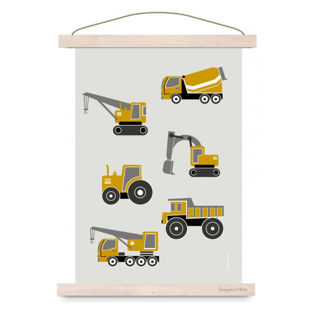 Poster kinderkamer voertuigen - oker A3