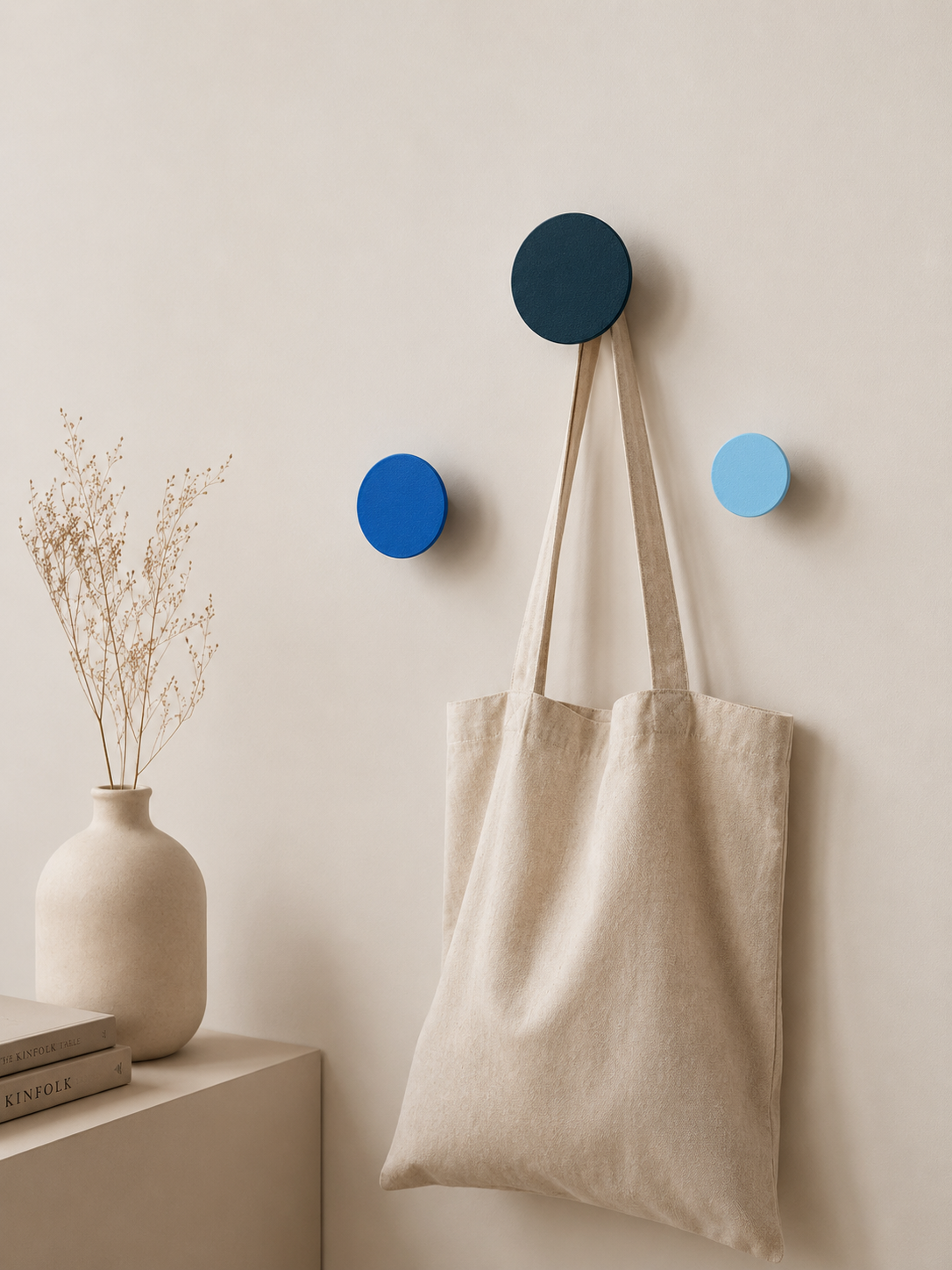 Set wandknopjes wandhaakjes licht blauw-blauw-petrol