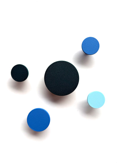 Set wandknopjes wandhaakjes licht blauw-blauw-petrol
