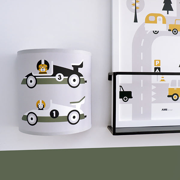 Wandlamp kinderkamer raceauto - grijs
