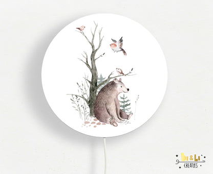 Wandlamp rond Beer Forest Friends kinderkamer