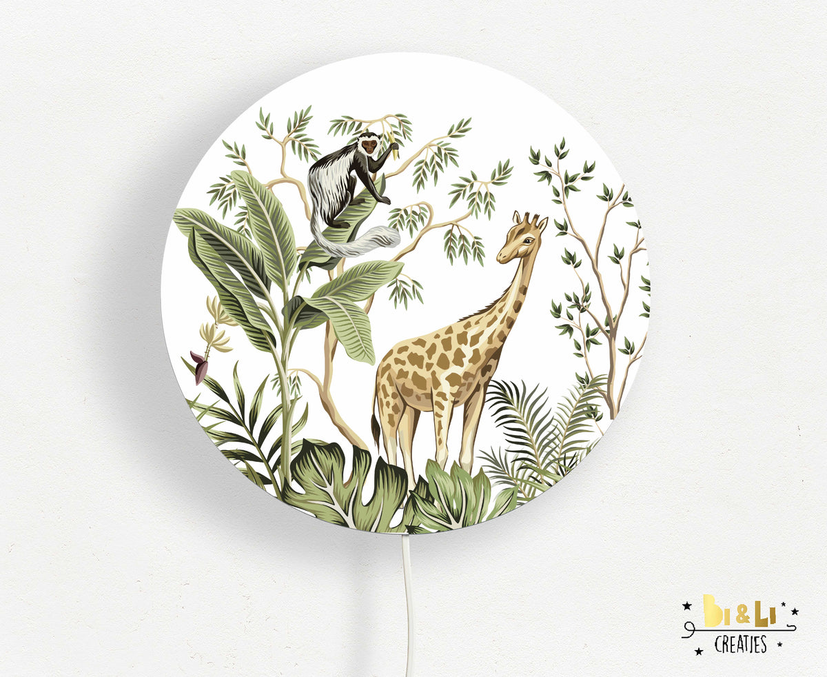 Wandlamp rond Giraf kinderkamer Jungle Monkey